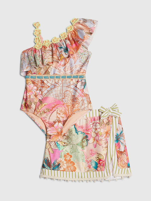 Dsiney Kidz - River Island Orange Del Maar Aysmmetric Swimsuit & Skirt Set image 1