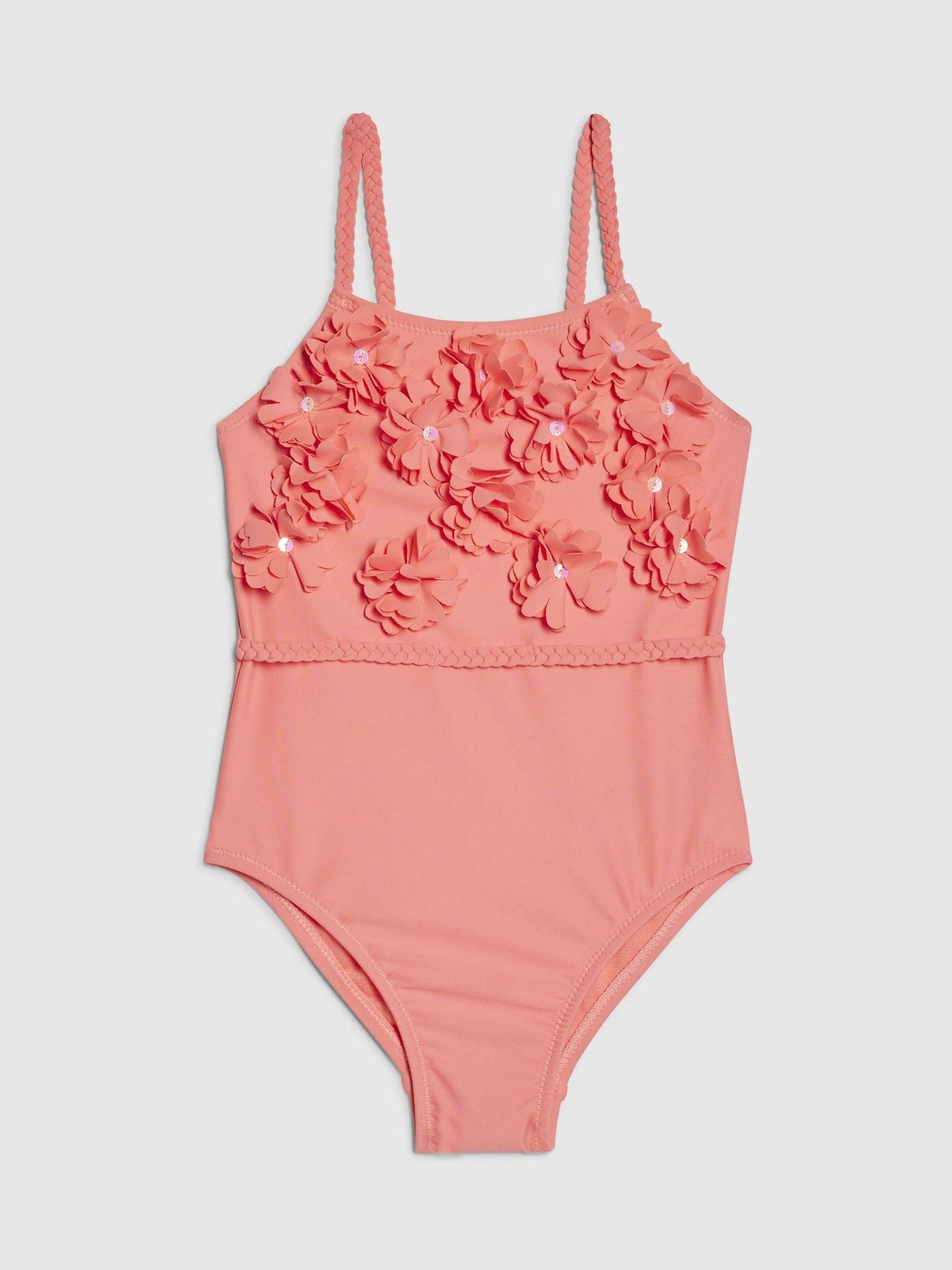 River Island Coral Pink 3D Flower Swimsuit image 1
