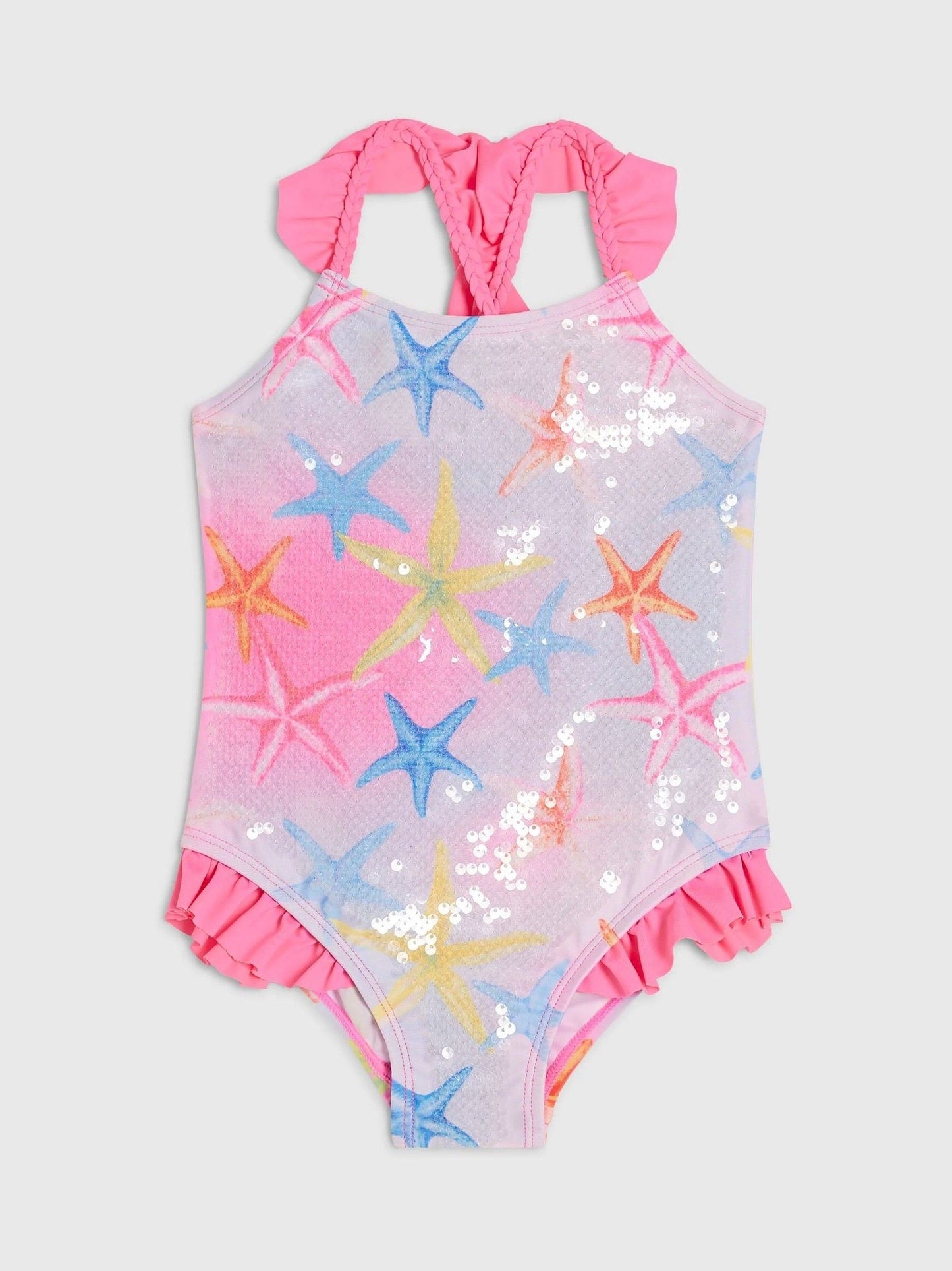 River Island Pink Starfish Sequin Swimsuit image 1