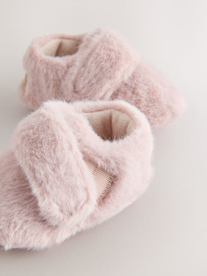 Pink Fur Baby Cosy Touch Fasten Slippers (0-24mths) - image 3