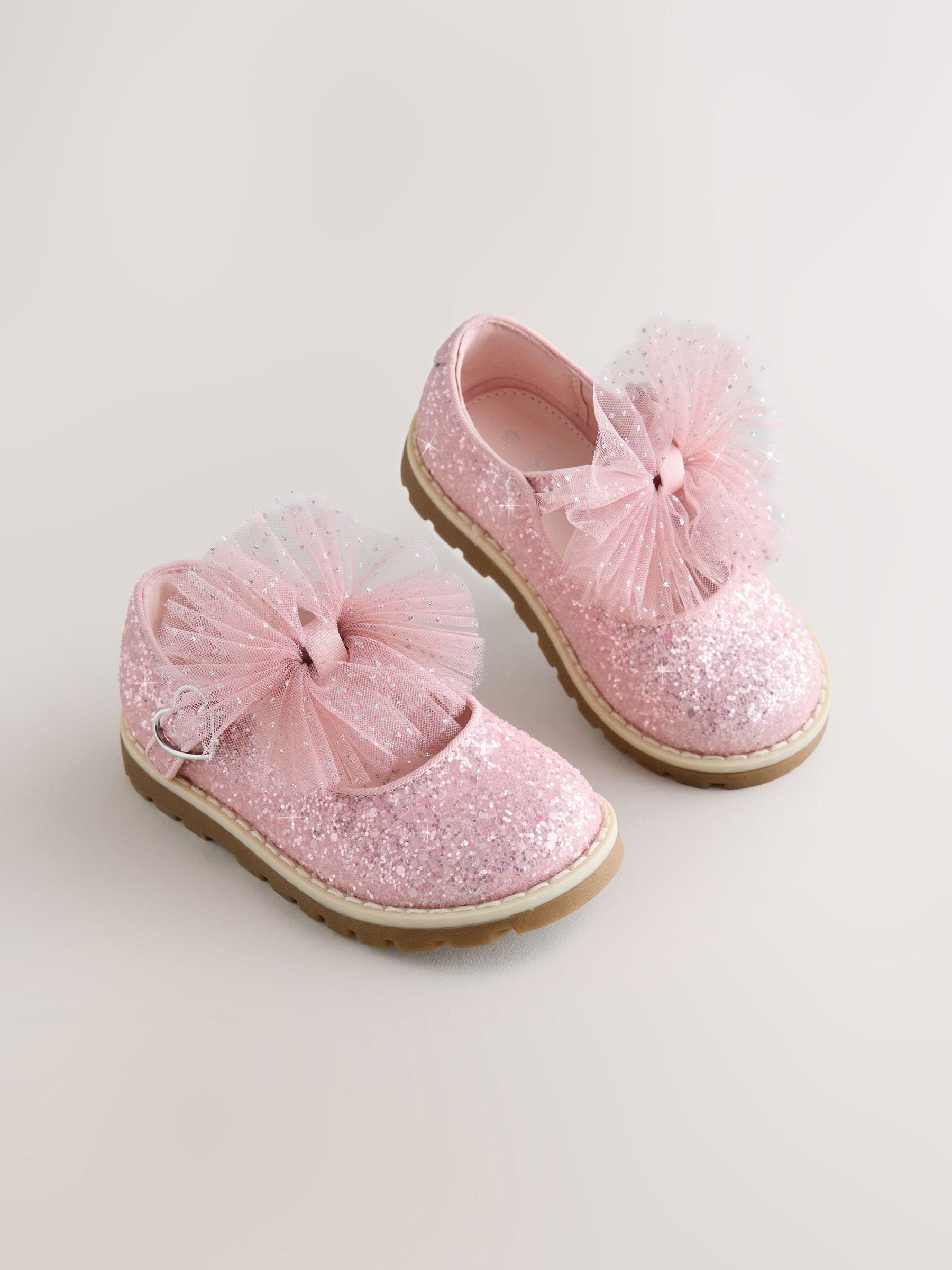 Pink Glitter Standard Fit (F) Chunky Bow Mary Jane Shoes image 1