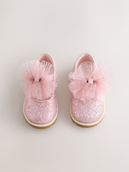 Pink Glitter Standard Fit (F) Chunky Bow Mary Jane Shoes image 3