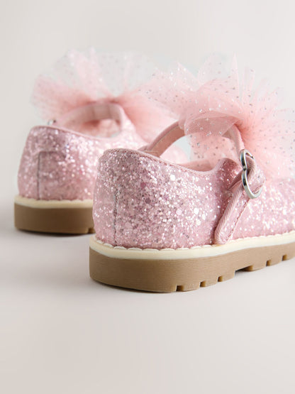 Pink Glitter Standard Fit (F) Chunky Bow Mary Jane Shoes image 4