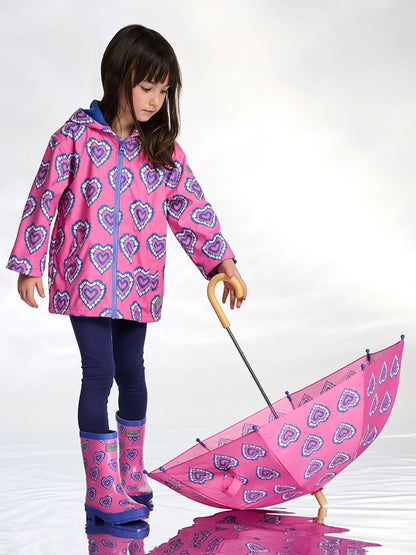 Dsiney Kidz - Hatley Pink Heart Burst Colour Change Zip-Up Rain Coat image 1