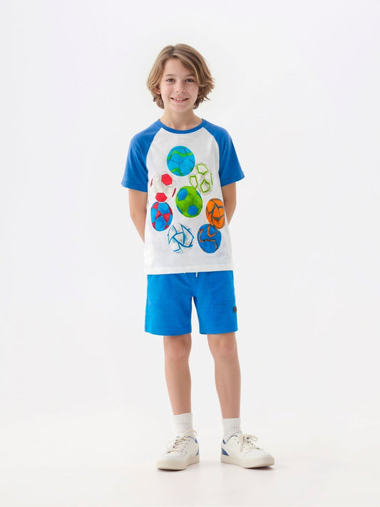 Hatley White Soccer Balls Raglan T-Shirt And Shorts Set image 1