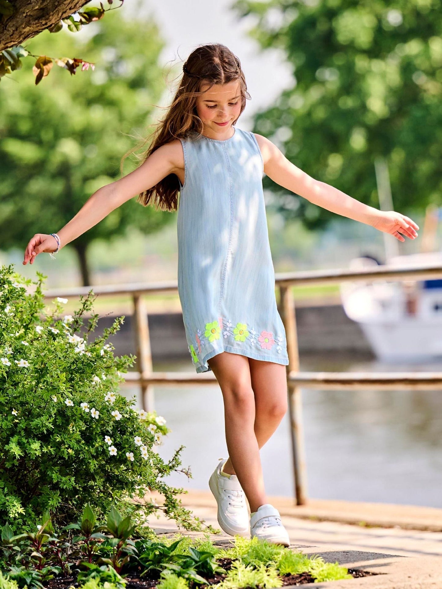 Hatley Blue Tencel Embroidered Pinafore Dress image 1