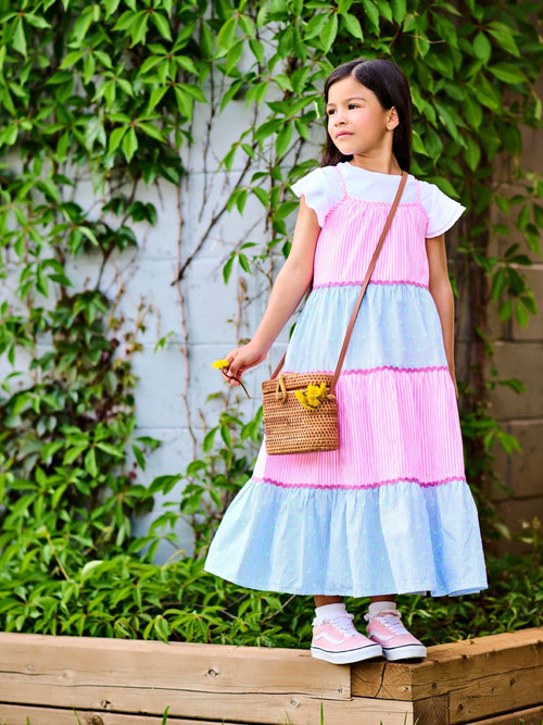 Hatley Pink Mixed Seersucker Strappy Midi Dress image 1