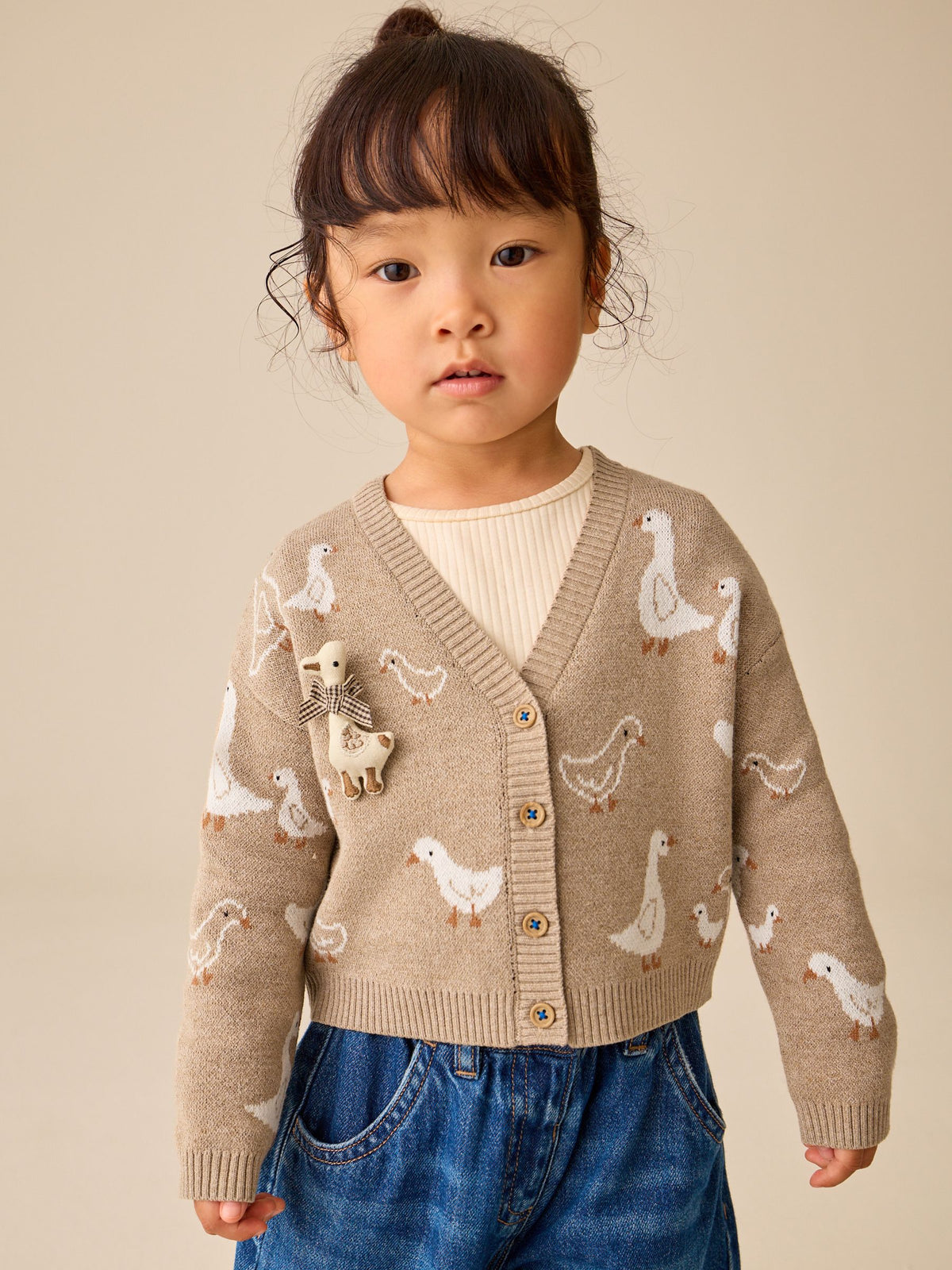 Oatmeal Goose V-Neck Cardigan (3mths-7yrs) - image 1