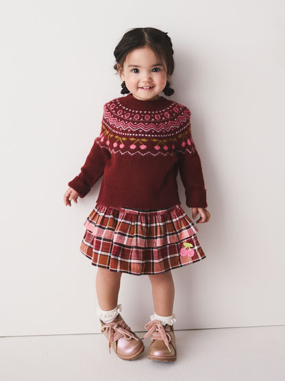 Berry and Pink Fairisle Jumper and Check Skirt Set (3mths-7yrs) - image 1