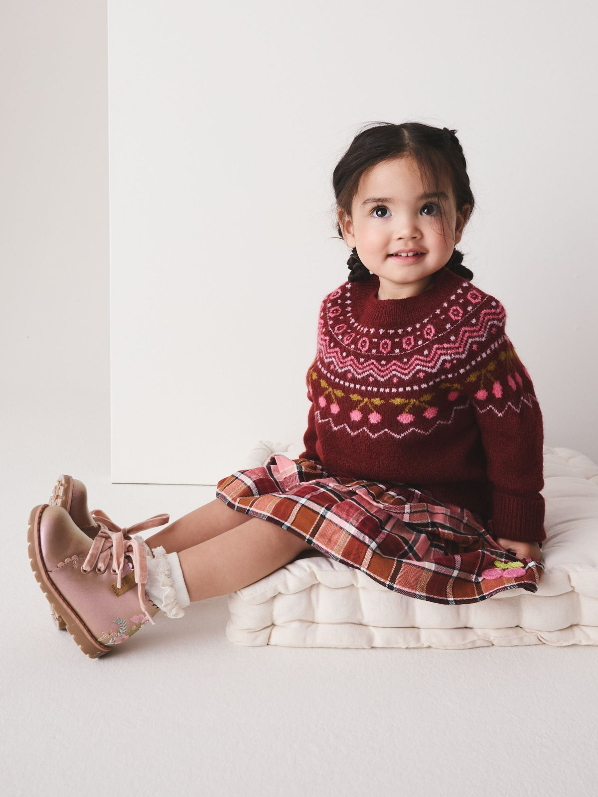 Berry and Pink Fairisle Jumper and Check Skirt Set (3mths-7yrs) - image 2