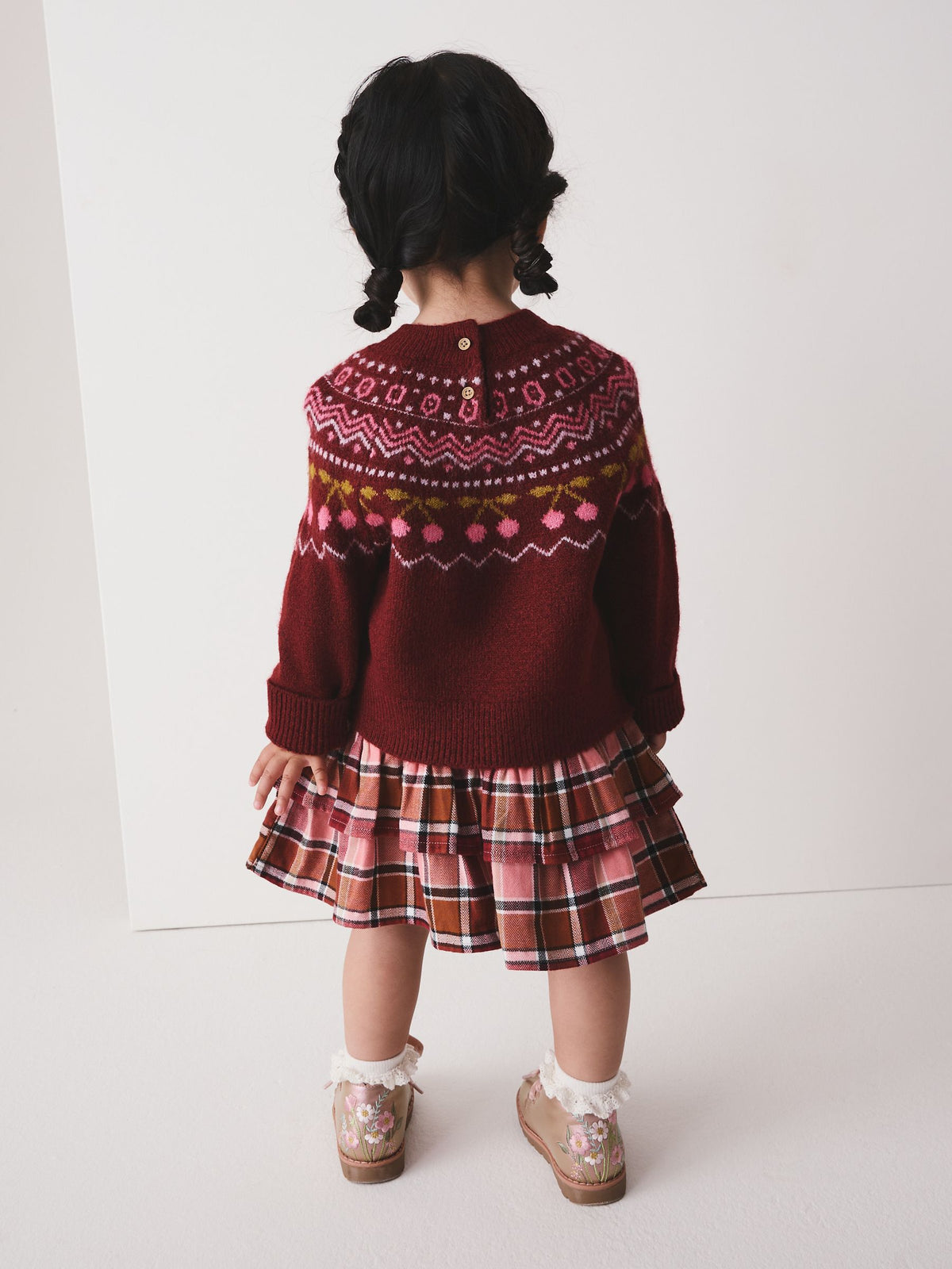 Berry and Pink Fairisle Jumper and Check Skirt Set (3mths-7yrs) - image 3