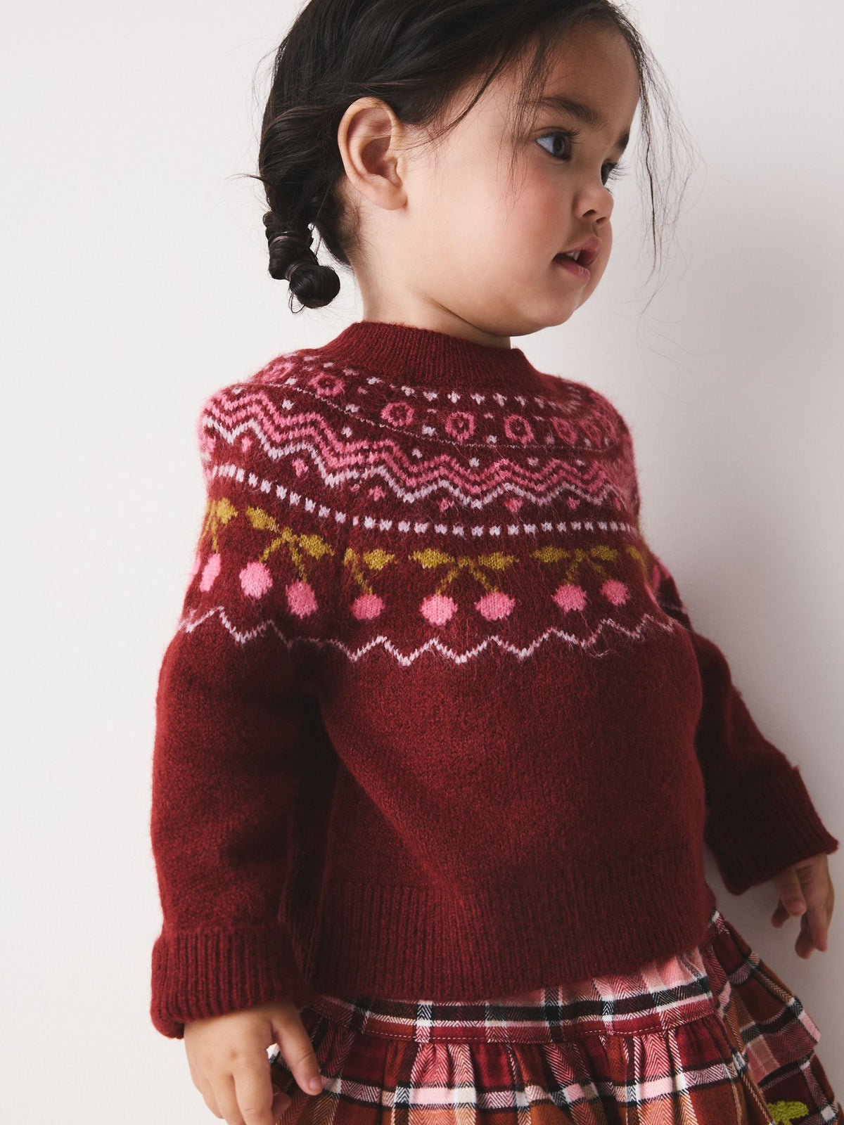 Berry and Pink Fairisle Jumper and Check Skirt Set (3mths-7yrs) - image 5