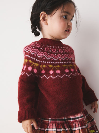 Berry and Pink Fairisle Jumper and Check Skirt Set (3mths-7yrs) - image 5