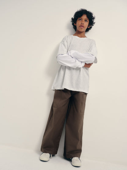 Dsiney Kidz - The Set Long Sleeve Relaxed Mock Layer T-Shirt and Woven Relaxed Trousers Set Grey/White/Brown image 4