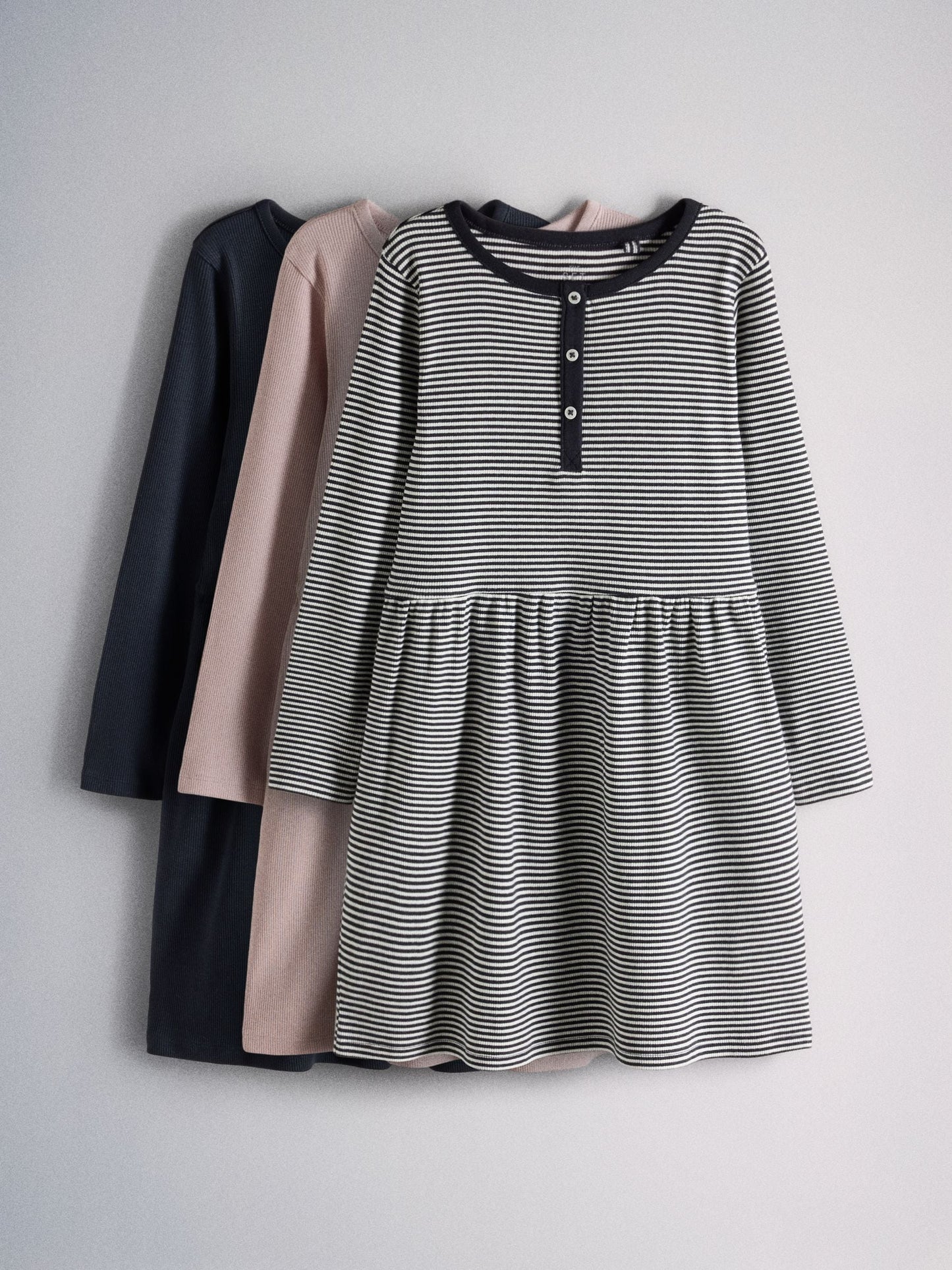 Dsiney Kidz - The Set 3 Pack Long Sleeve Ribbed Jersey Henley Dresses Pink/Navy/Stripe image 1