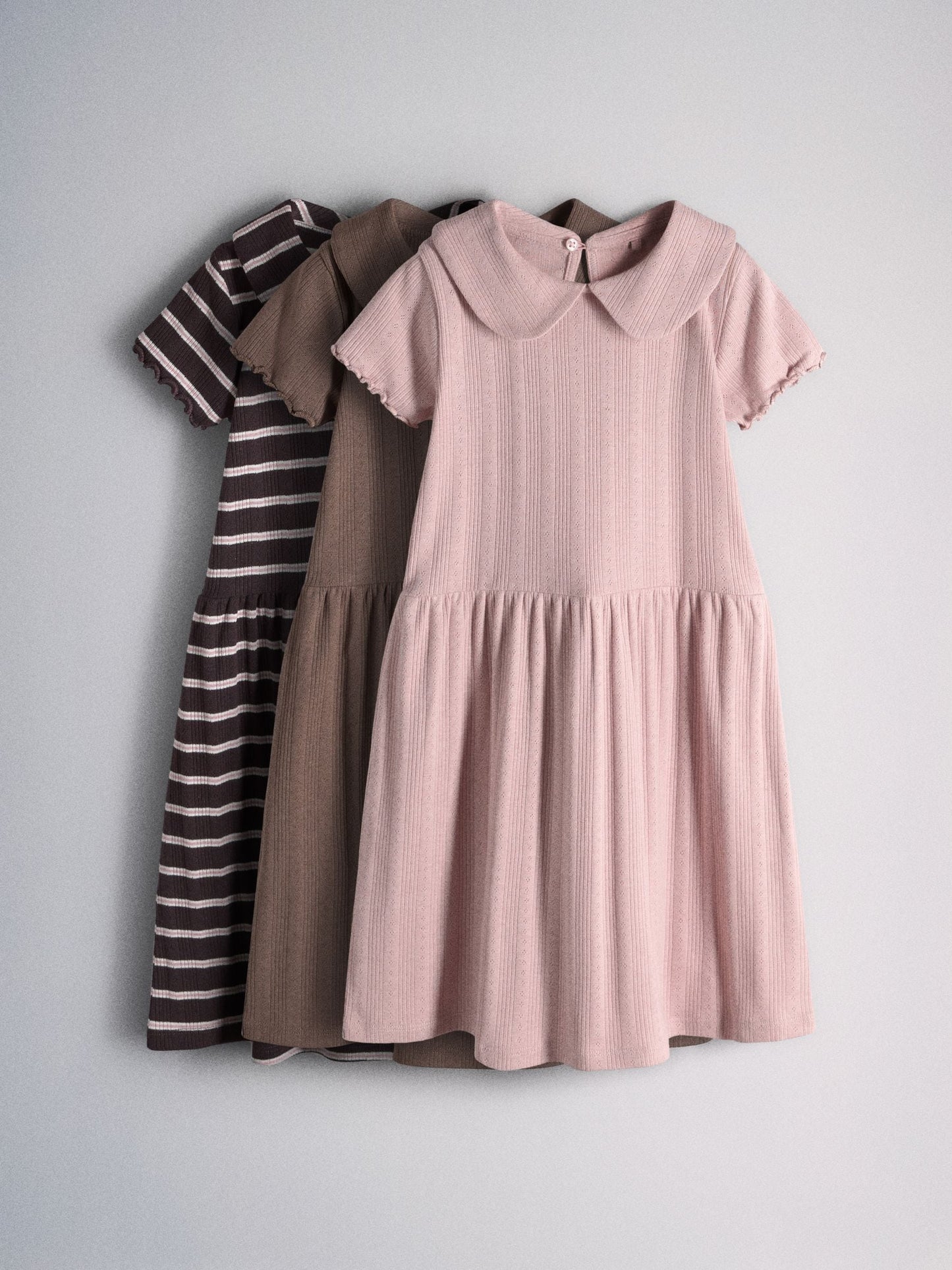 Dsiney Kidz - The Set 3pack Jersey Pointelle Short Sleeve Collared Dresses Pink/Brown/Stripe image 1