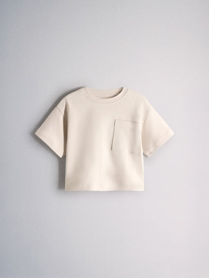 Dsiney Kidz - The Set Short Sleeve Interlock Jersey Pocket T-Shirt and Wide Leg Jogger Set Cream image 2