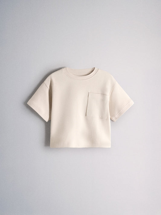 Dsiney Kidz - The Set Short Sleeve Interlock Jersey Pocket T-Shirt and Wide Leg Jogger Set Cream image 2
