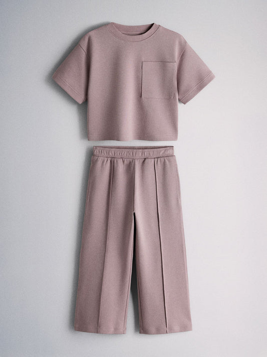 Dsiney Kidz - The Set Short Sleeve Interlock Jersey Pocket T-Shirt and Wide Leg Jogger Set Purple image 1