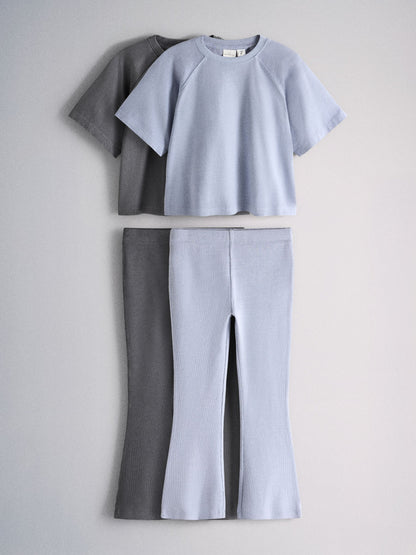 Dsiney Kidz - The Set 2 Pack Washed Jersey Short Sleeve T-Shirts and Rib Kickflare Leggings Blue image 1