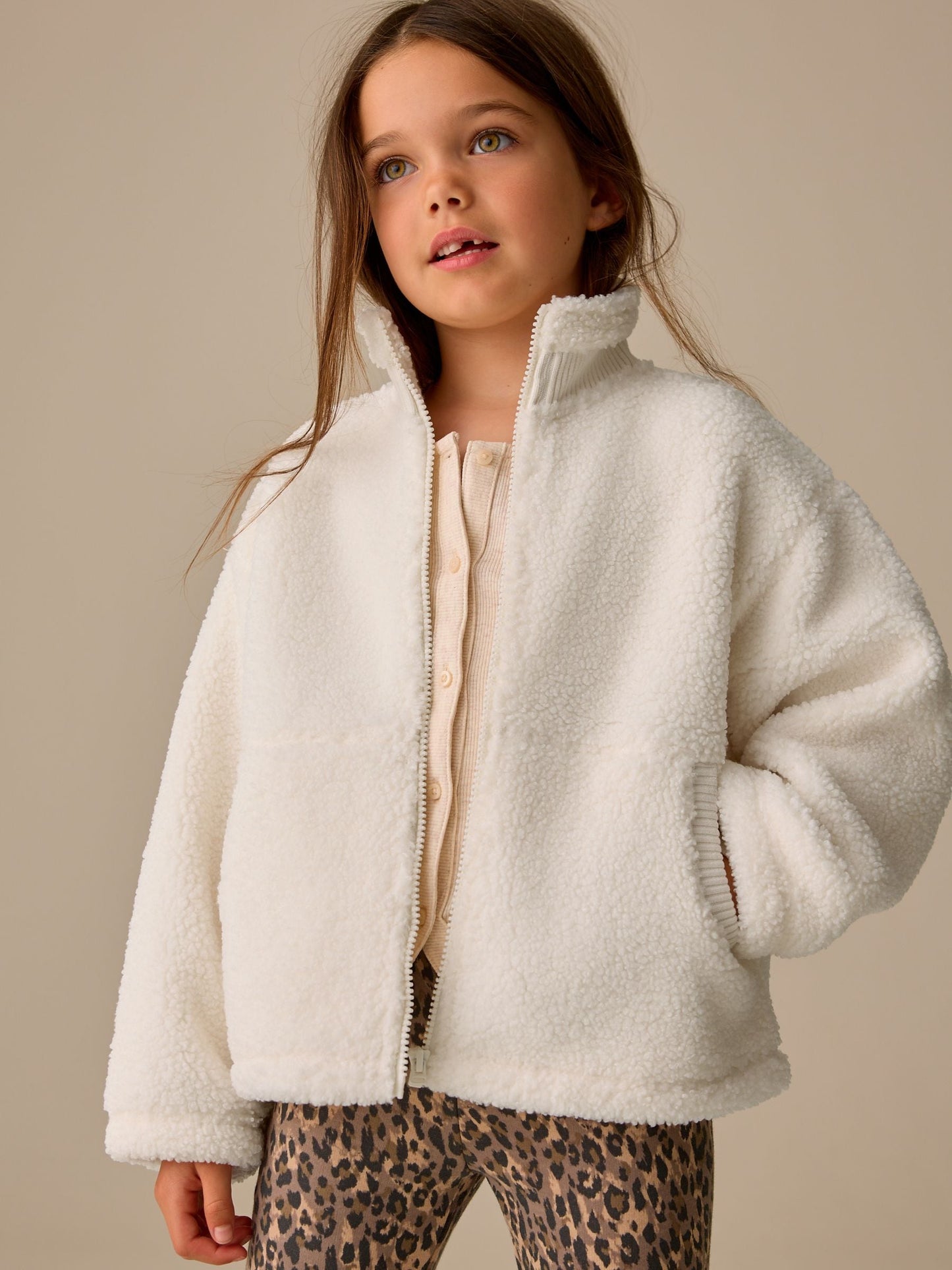 Dsiney Kidz - Ecru White Zip Up Borg Jacket (3-16yrs) image 1