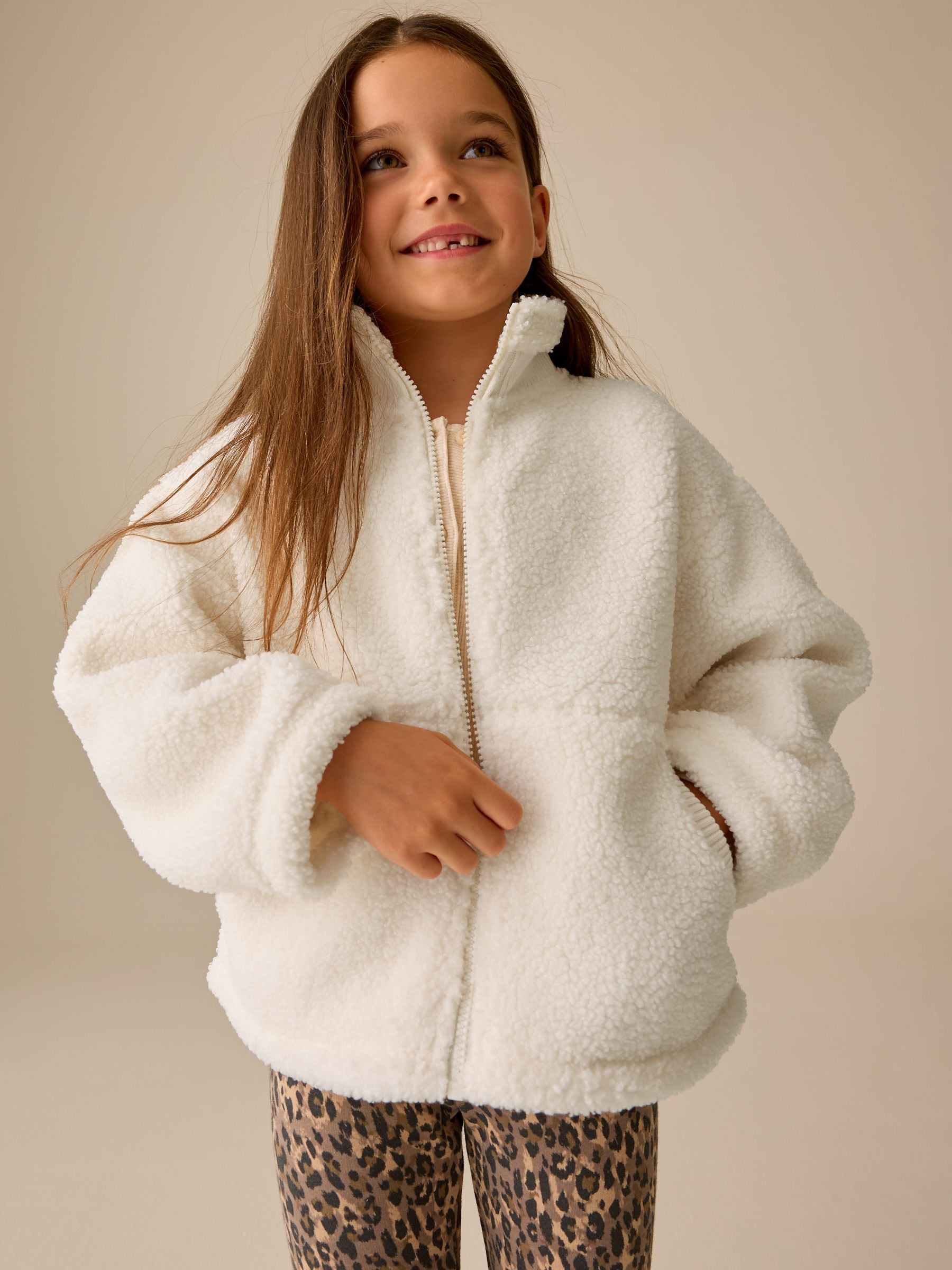 Dsiney Kidz - Ecru White Zip Up Borg Jacket (3-16yrs) image 3