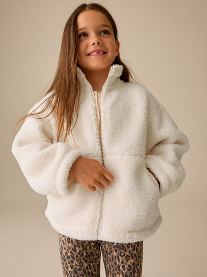 Dsiney Kidz - Ecru White Zip Up Borg Jacket (3-16yrs) image 3