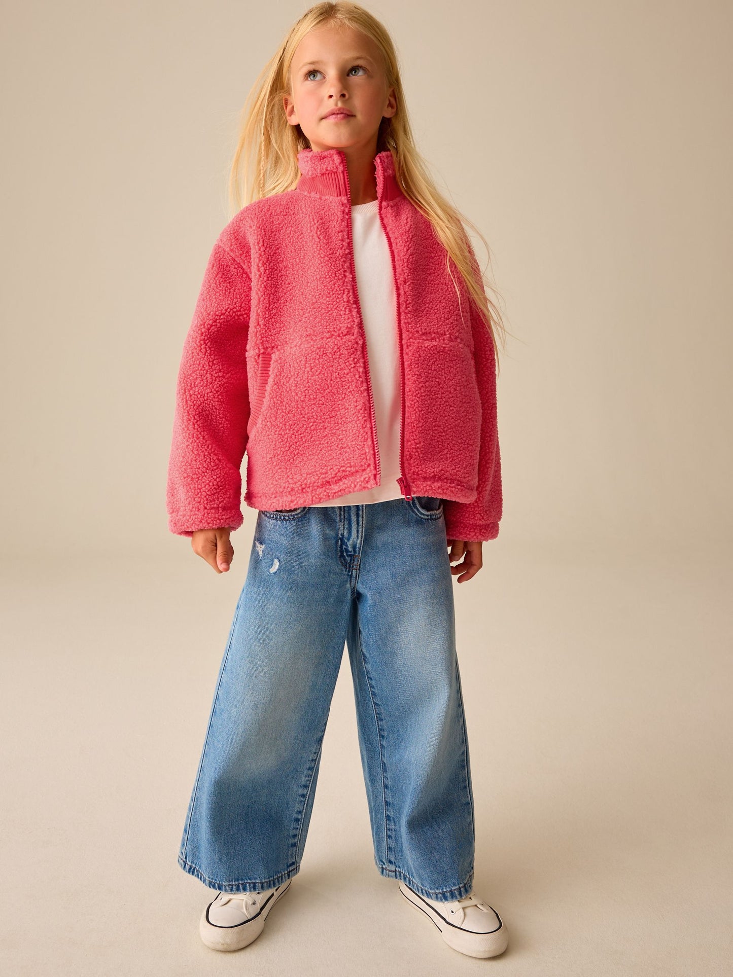 Dsiney Kidz - Coral Orange Zip Up Borg Jacket (3-16yrs) image 2