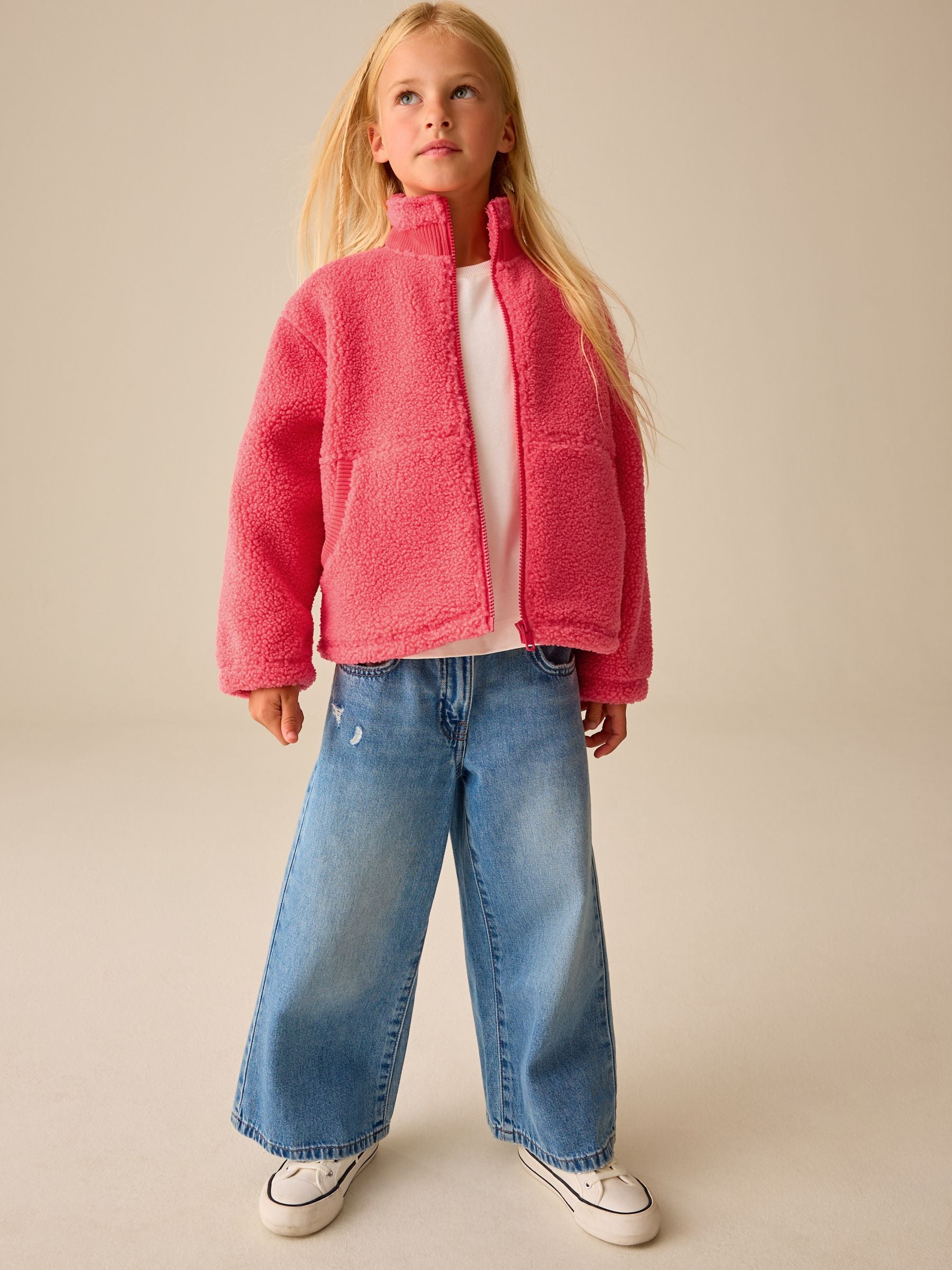 Dsiney Kidz - Coral Orange Zip Up Borg Jacket (3-16yrs) image 2