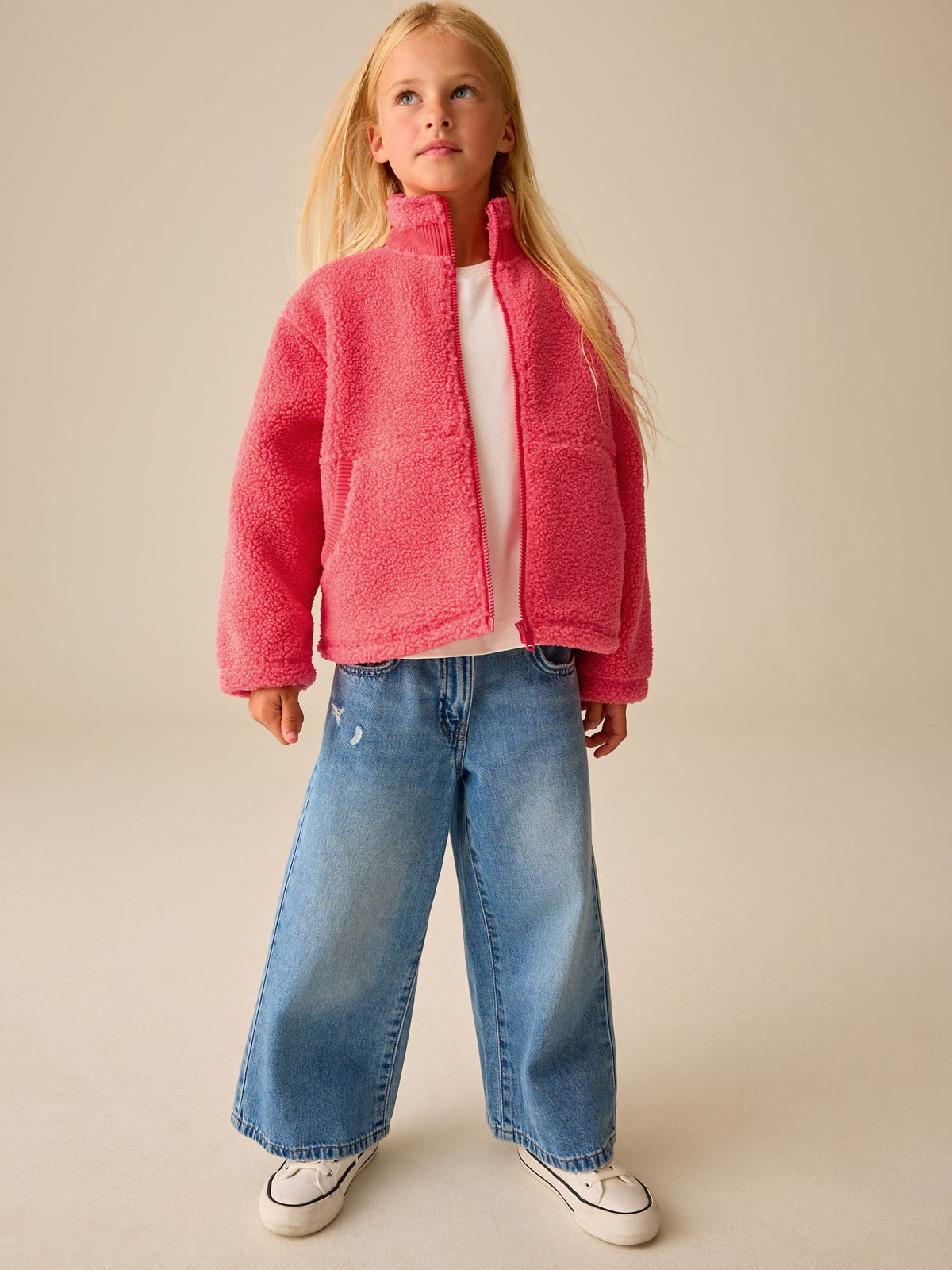 Dsiney Kidz - Coral Orange Zip Up Borg Jacket (3-16yrs) image 2