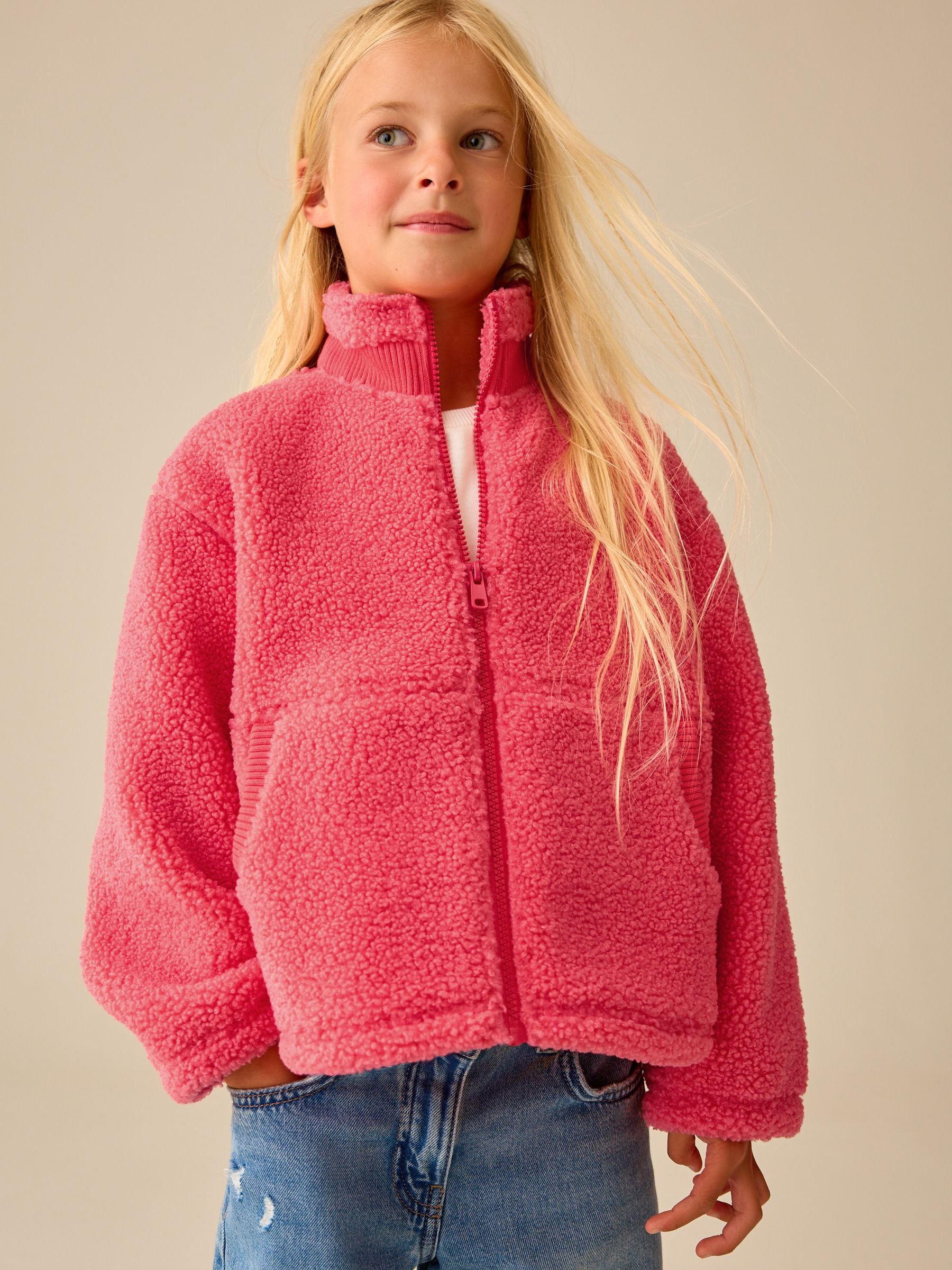 Dsiney Kidz - Coral Orange Zip Up Borg Jacket (3-16yrs) image 3