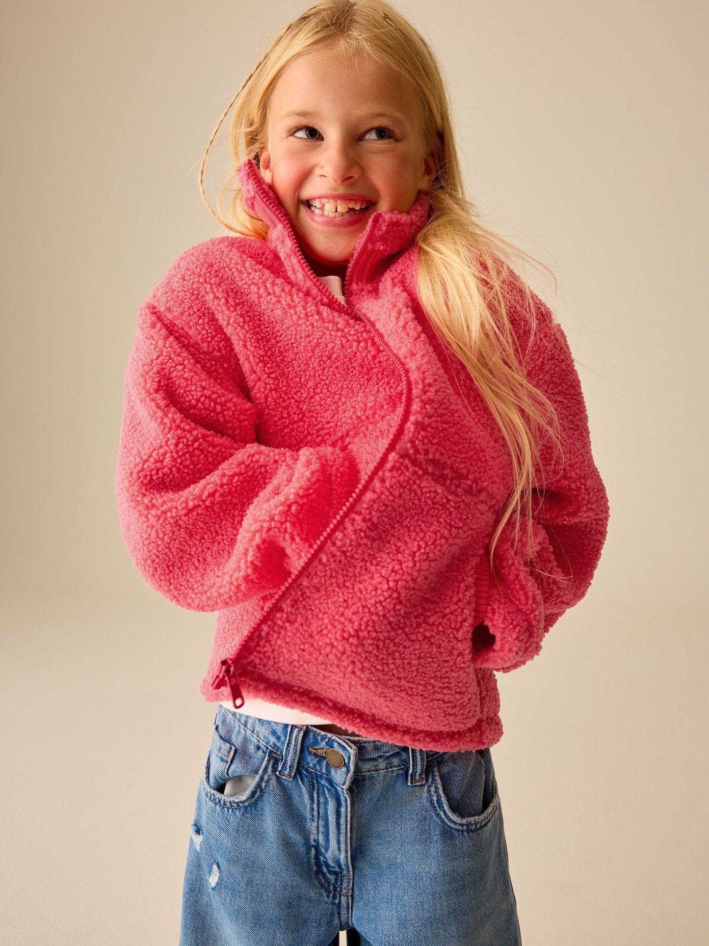 Dsiney Kidz - Coral Orange Zip Up Borg Jacket (3-16yrs) image 4