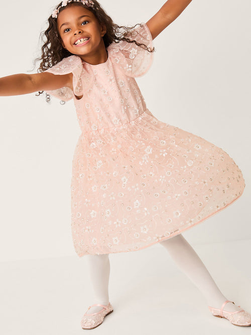Monsoon Pink Latifa Floral Embellished Party Dress image 1