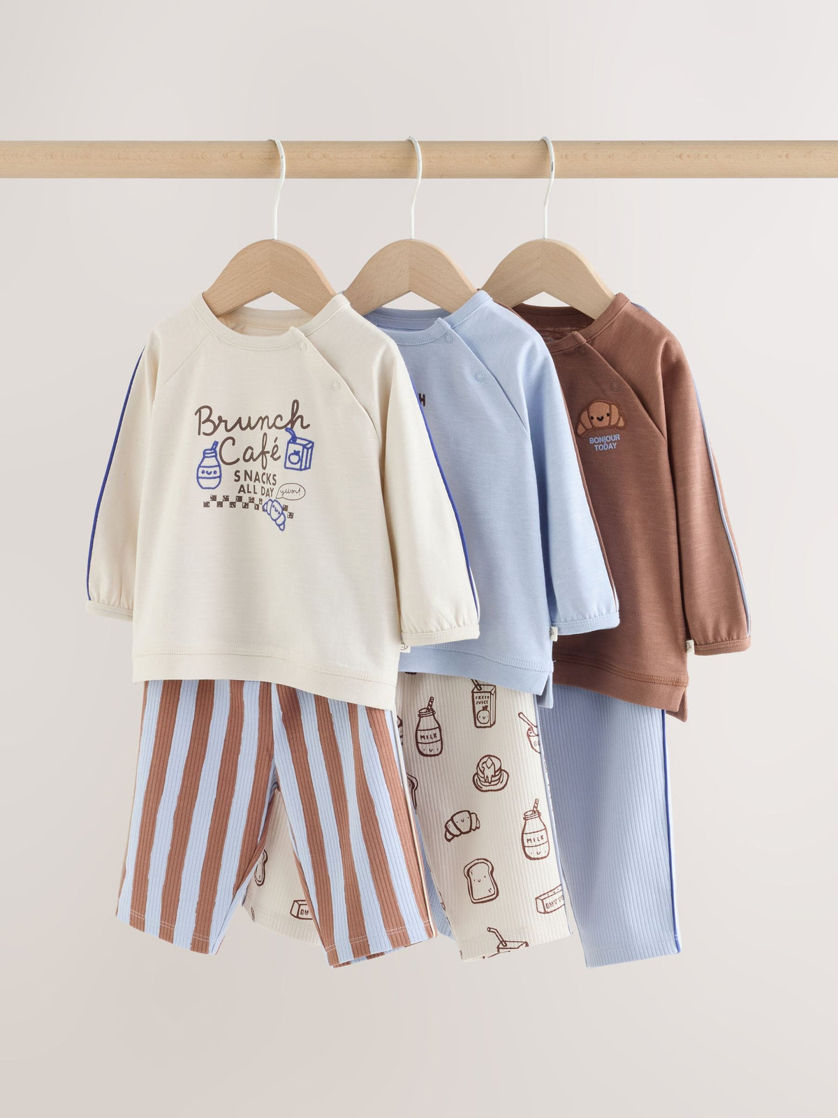 Blue/Brown Brunch Club Baby Top and Wide Leg Leggings Set 6 Piece (0mths-2yrs) - image 1
