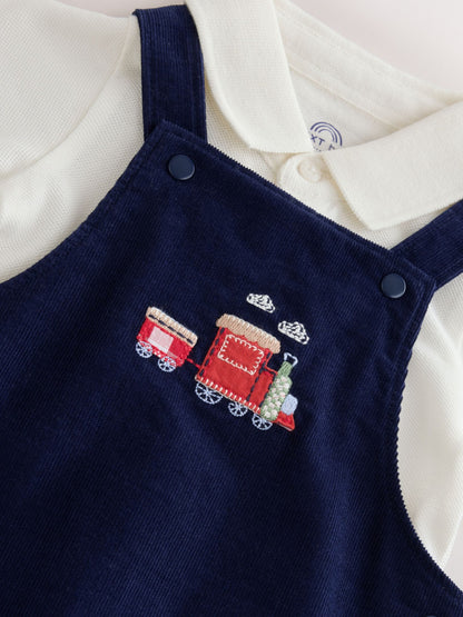 Navy Blue Train Cord Dungarees and Bodysuit Baby Set (0mths-3yrs) - image 3