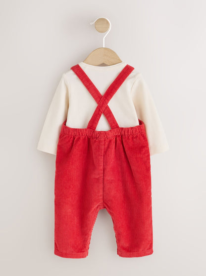 Red Plain Cord Dungaree and Bodysuit Baby Set (0mths-2yrs) - image 3