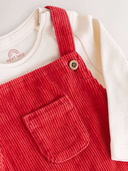 Red Plain Cord Dungaree and Bodysuit Baby Set (0mths-2yrs) - image 4