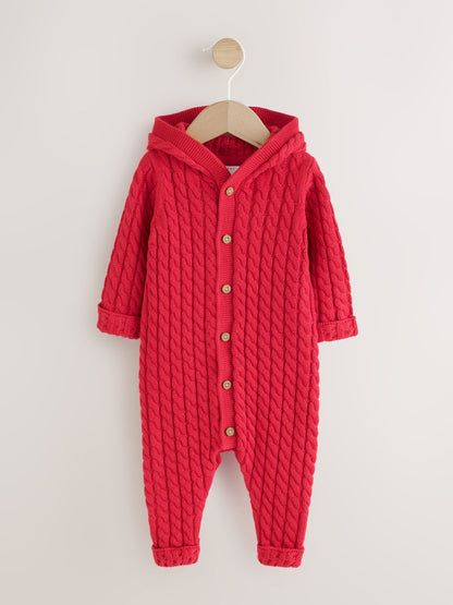 Red Knitted Cable Baby Romper (0mths-3yrs) - image 1