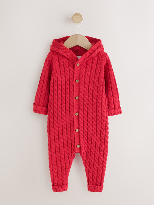 Red Knitted Cable Baby Romper (0mths-3yrs) - image 1