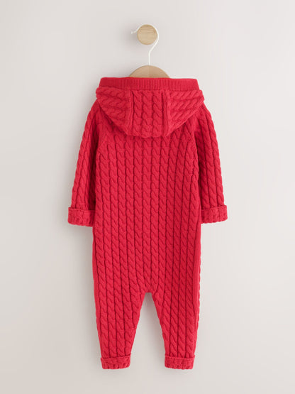Red Knitted Cable Baby Romper (0mths-3yrs) - image 2
