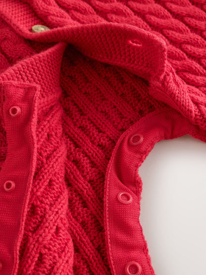Red Knitted Cable Baby Romper (0mths-3yrs) - image 6
