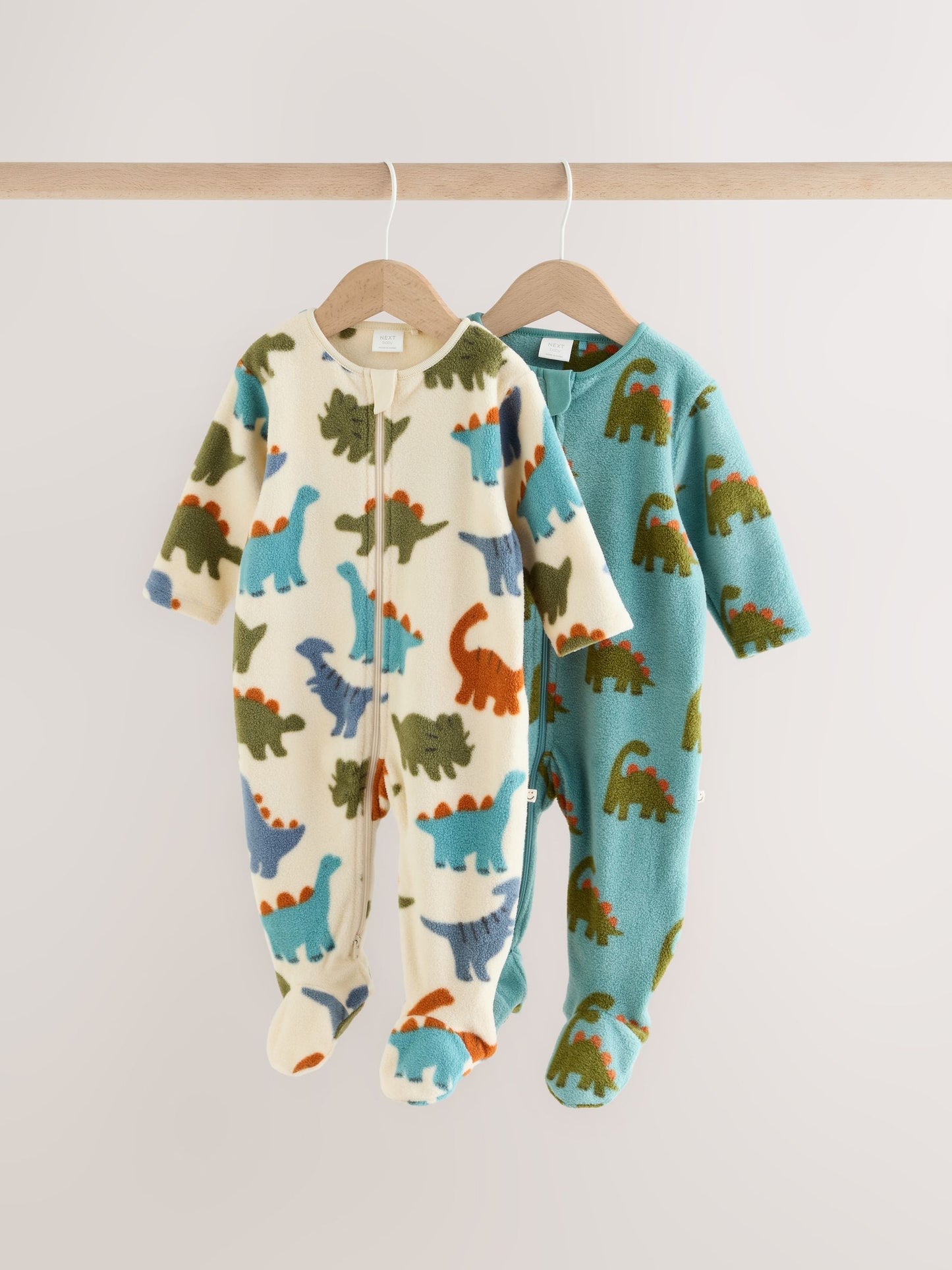 Dsiney Kidz - Blue Dinosaur Micro Fleece Two Way Zip Baby Sleepsuits 2 Pack image 1