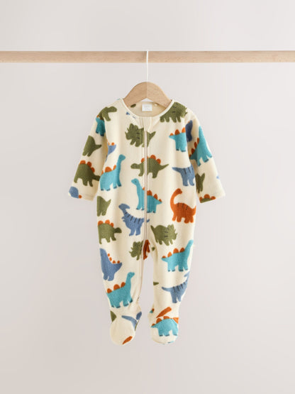 Dsiney Kidz - Blue Dinosaur Micro Fleece Two Way Zip Baby Sleepsuits 2 Pack image 2