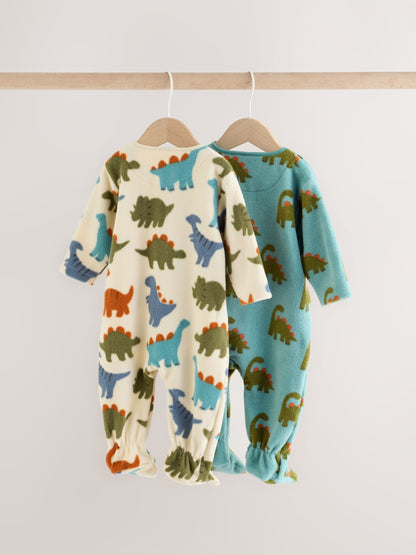 Dsiney Kidz - Blue Dinosaur Micro Fleece Two Way Zip Baby Sleepsuits 2 Pack image 4