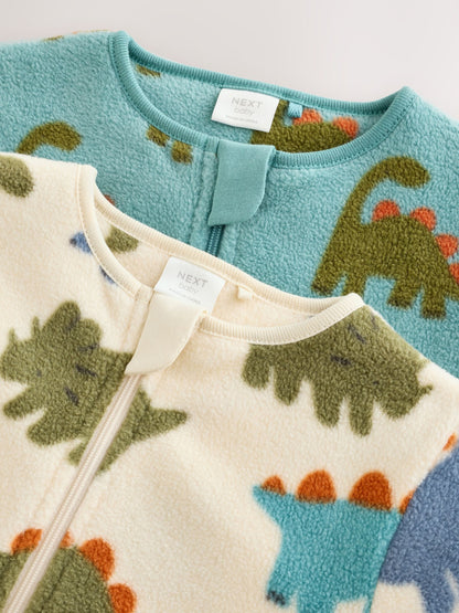 Dsiney Kidz - Blue Dinosaur Micro Fleece Two Way Zip Baby Sleepsuits 2 Pack image 7