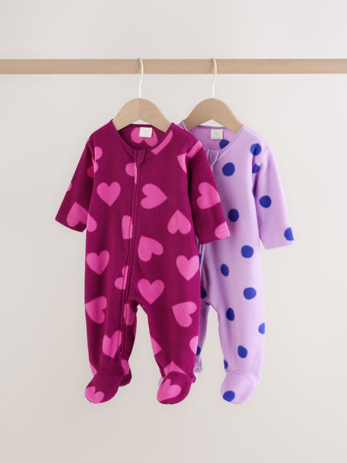 Purple/Pink Two Way Zip Micro Fleece Sleepsuits 2 Pack image 1