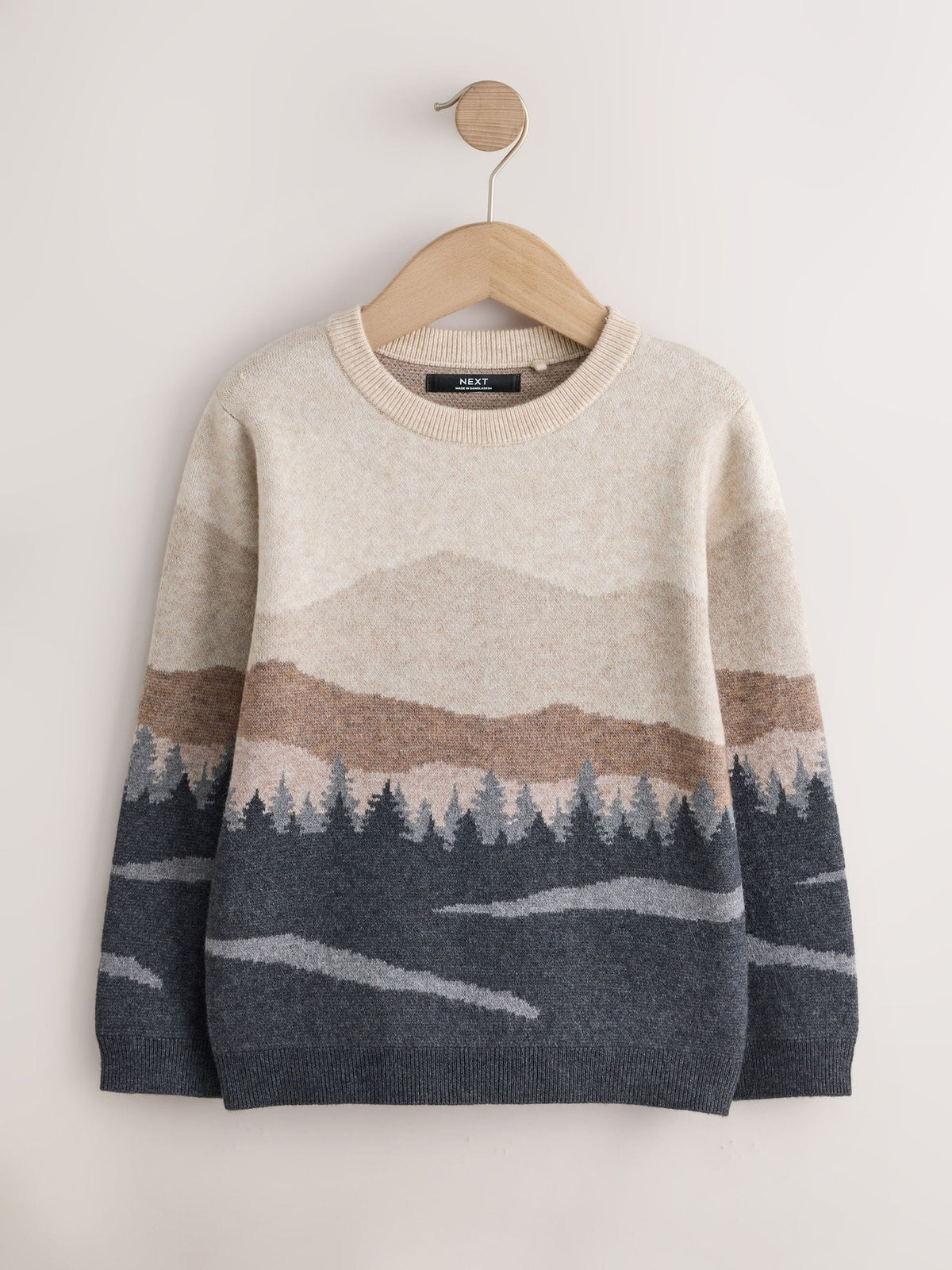 Brown/Cream Knitted Mountain Scene Crew Jumper (3-16yrs) - image 1