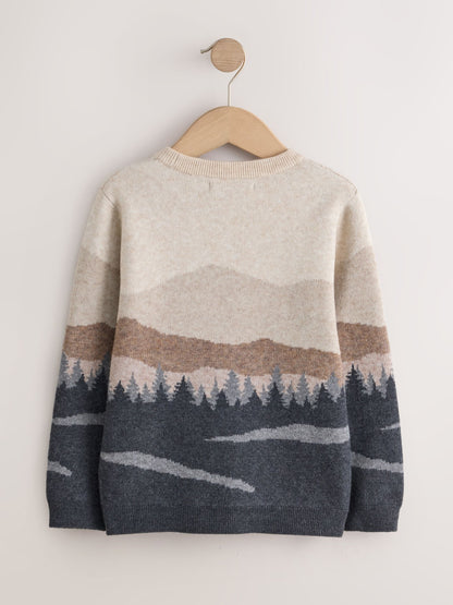 Brown/Cream Knitted Mountain Scene Crew Jumper (3-16yrs) - image 2