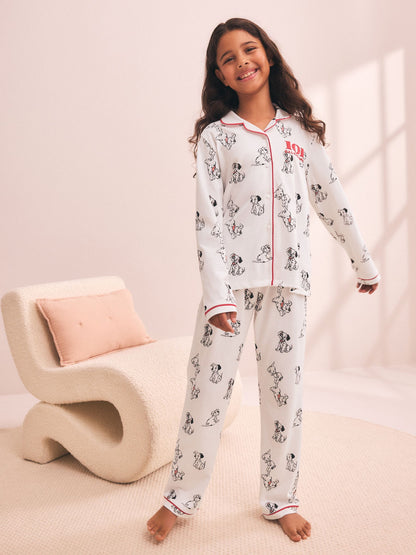 White 101 Dalmatians Wide Leg Jersey Button Through Pyjamas (3-16yrs) - image 2