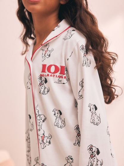White 101 Dalmatians Wide Leg Jersey Button Through Pyjamas (3-16yrs) - image 3